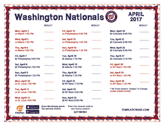 April 2017 Washington Nationals Printable Schedule
