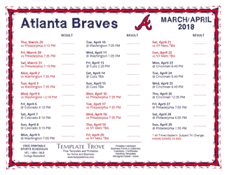 April 2018 Atlanta Braves Printable Schedule