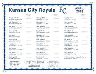 April 2018 Kansas City Royals Printable Schedule
