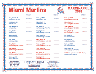 April 2018 Miami Marlins Printable Schedule