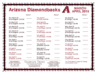 April 2019 Arizona Diamondbacks Printable Schedule