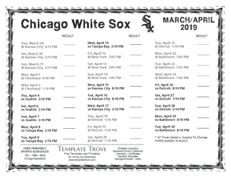 April 2019 Chicago White Sox Printable Schedule