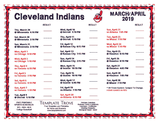 April 2019 Cleveland Indians Printable Schedule