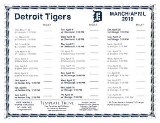 April 2019 Detroit Tigers Printable Schedule