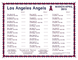 April 2019 Los Angeles Angels Printable Schedule