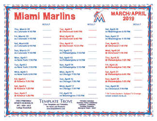 April 2019 Miami Marlins Printable Schedule
