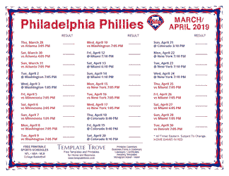 April 2019 Philadelphia Phillies Printable Schedule