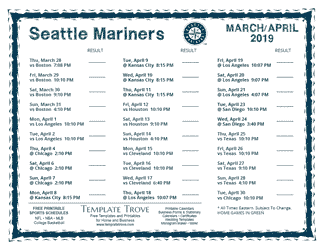 April 2019 Seattle Mariners Printable Schedule