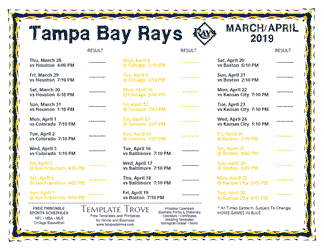 April 2019 Tampa Bay Rays Printable Schedule