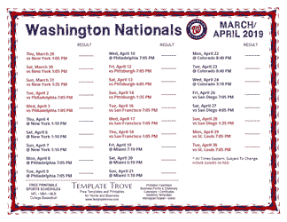April 2019 Washington Nationals Printable Schedule