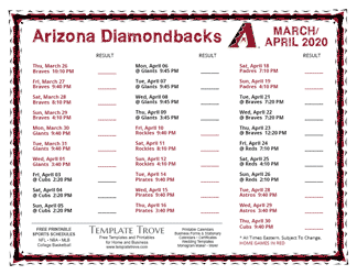 April 2020 Arizona Diamondbacks Printable Schedule
