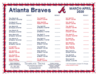 April 2020 Atlanta Braves Printable Schedule
