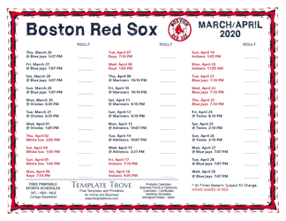 April 2020 Boston Red Sox Printable Schedule