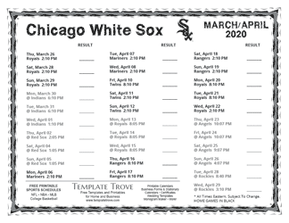 April 2020 Chicago White Sox Printable Schedule