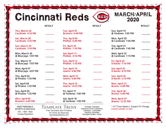 April 2020 Cincinnati Reds Printable Schedule