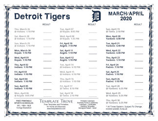 April 2020 Detroit Tigers Printable Schedule