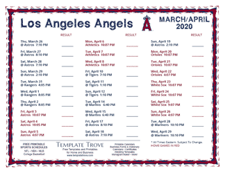 April 2020 Los Angeles Angels Printable Schedule