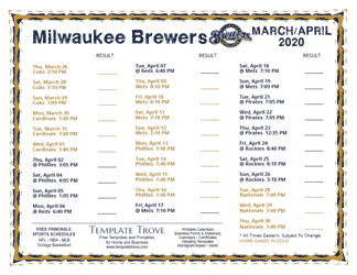 April 2020 Milwaukee Brewers Printable Schedule