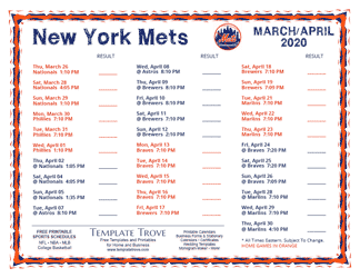 April 2020 New York Mets Printable Schedule