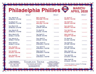 April 2020 Philadelphia Phillies Printable Schedule