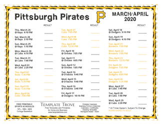 April 2020 Pittsburgh Pirates Printable Schedule