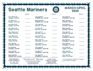 April 2020 Seattle Mariners Printable Schedule