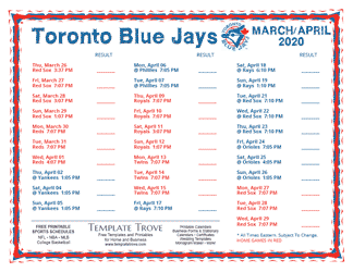 April 2020 Toronto Blue Jays Printable Schedule
