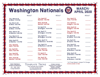 April 2020 Washington Nationals Printable Schedule