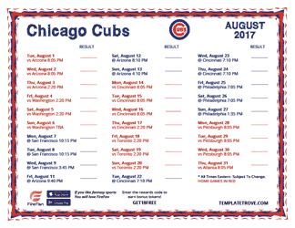 August 2017 Chicago Cubs Printable Schedule