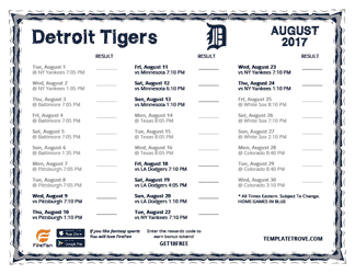 August 2017 Detroit Tigers Printable Schedule