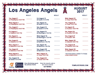 August 2017 Los Angeles Angels Printable Schedule