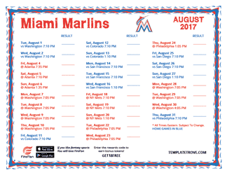 August 2017 Miami Marlins Printable Schedule