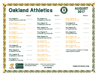 August 2017 Oakland Athletics Printable Schedule