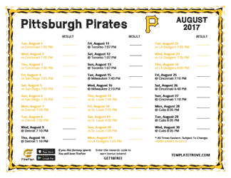 August 2017 Pittsburgh Pirates Printable Schedule