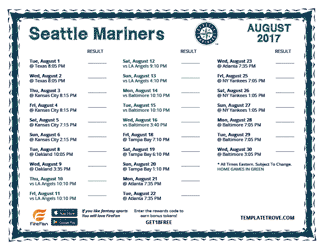 August 2017 Seattle Mariners Printable Schedule