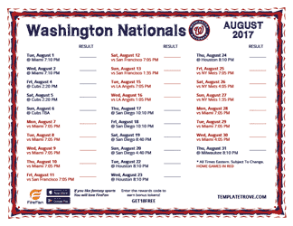 August 2017 Washington Nationals Printable Schedule