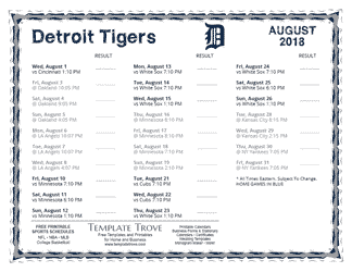 August 2018 Detroit Tigers Printable Schedule