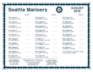 August 2018 Seattle Mariners Printable Schedule