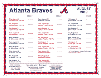 August 2019 Atlanta Braves Printable Schedule