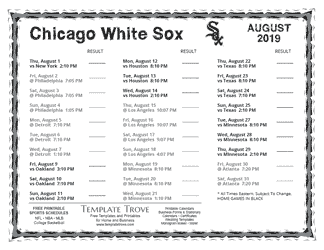 August 2019 Chicago White Sox Printable Schedule