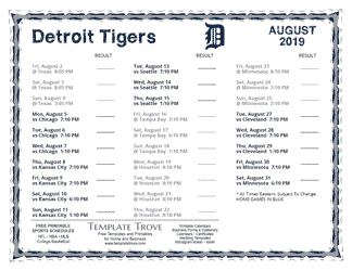 August 2019 Detroit Tigers Printable Schedule