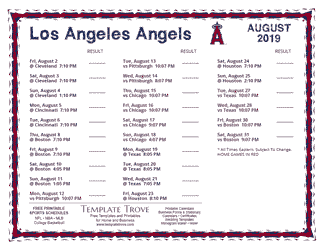 August 2019 Los Angeles Angels Printable Schedule