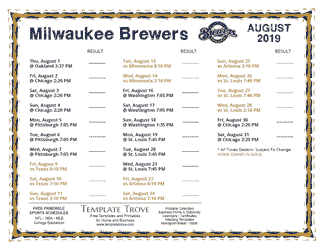 August 2019 Milwaukee Brewers Printable Schedule