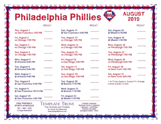 August 2019 Philadelphia Phillies Printable Schedule