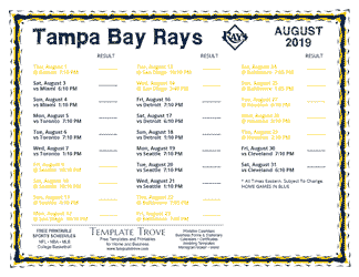 August 2019 Tampa Bay Rays Printable Schedule