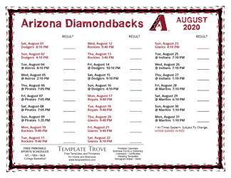 August 2020 Arizona Diamondbacks Printable Schedule