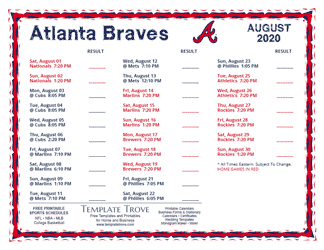 August 2020 Atlanta Braves Printable Schedule