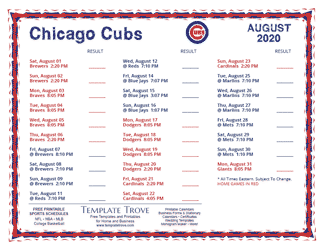 August 2020 Chicago Cubs Printable Schedule