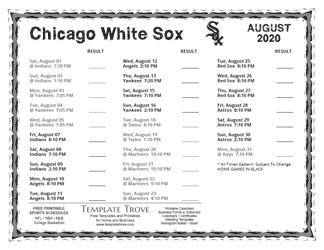 August 2020 Chicago White Sox Printable Schedule