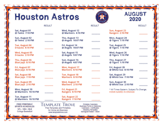 August 2020 Houston Astros Printable Schedule